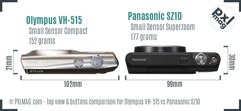 Olympus VH-515 vs Panasonic SZ10 top view buttons comparison