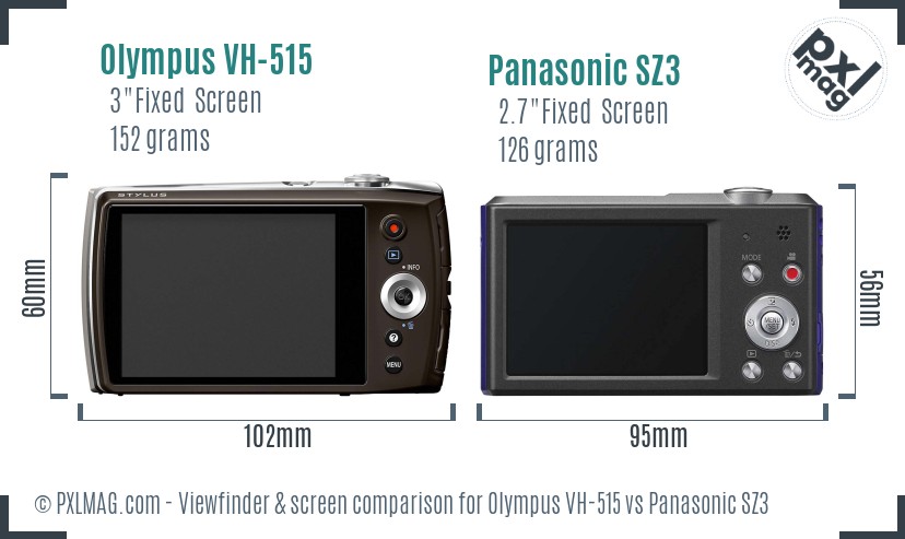 Olympus VH-515 vs Panasonic SZ3 Screen and Viewfinder comparison