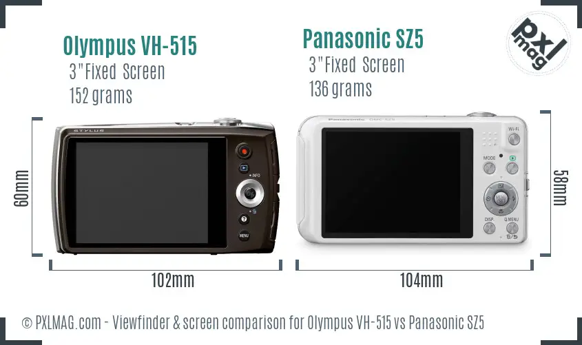 Olympus VH-515 vs Panasonic SZ5 Screen and Viewfinder comparison