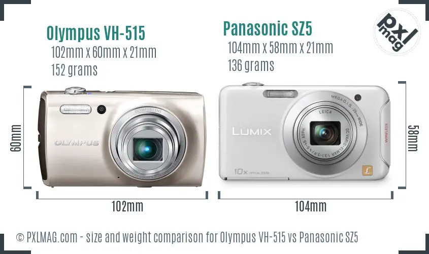 Olympus VH-515 vs Panasonic SZ5 size comparison