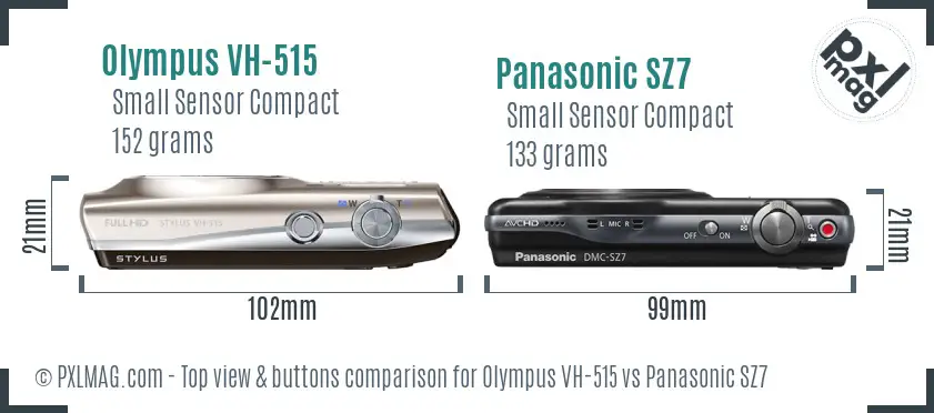 Olympus VH-515 vs Panasonic SZ7 top view buttons comparison Olympus VH-515 vs Panasonic SZ7 top view buttons comparison