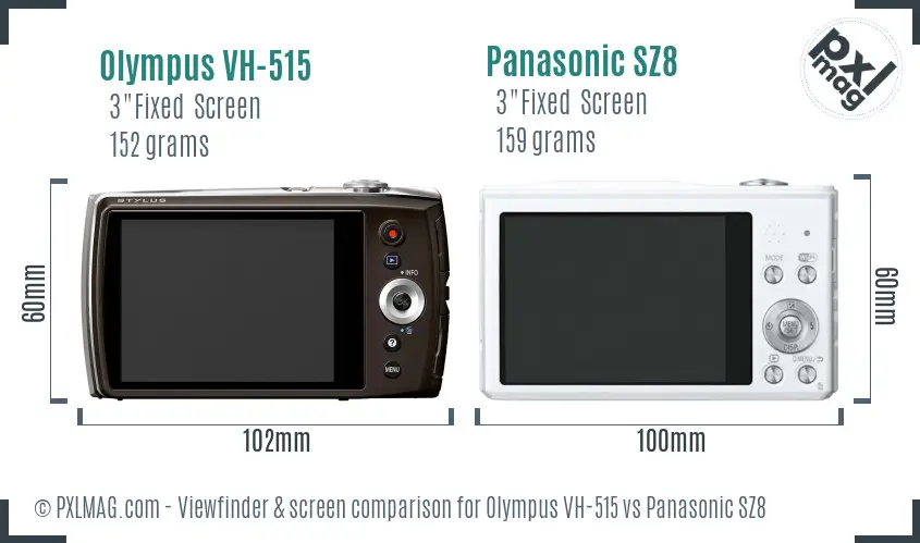 Olympus VH-515 vs Panasonic SZ8 Screen and Viewfinder comparison