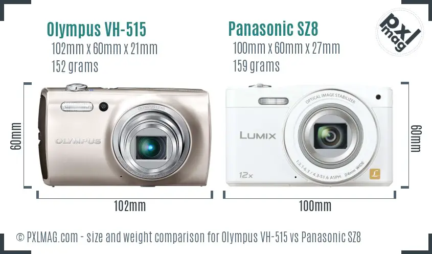 Olympus VH-515 vs Panasonic SZ8 size comparison