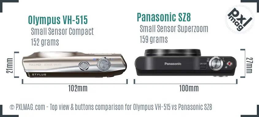 Olympus VH-515 vs Panasonic SZ8 top view buttons comparison