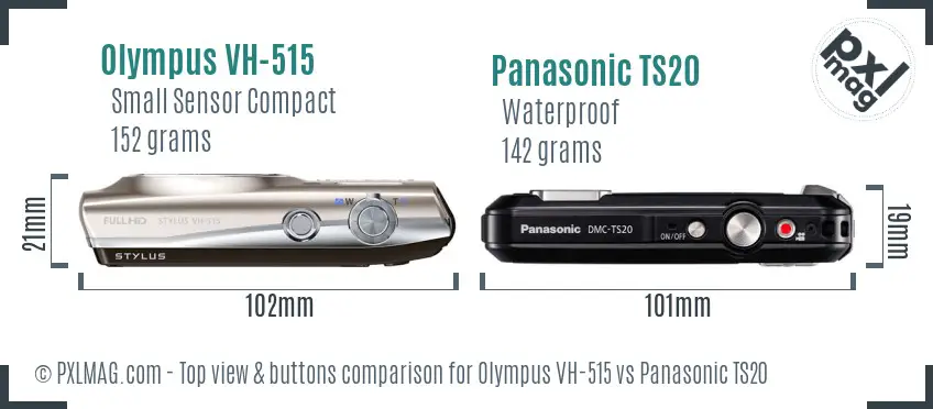Olympus VH-515 vs Panasonic TS20 top view buttons comparison Olympus VH-515 vs Panasonic TS20 top view buttons comparison