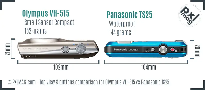 Olympus VH-515 vs Panasonic TS25 top view buttons comparison