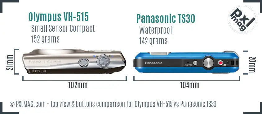 Olympus VH-515 vs Panasonic TS30 top view buttons comparison Olympus VH-515 vs Panasonic TS30 top view buttons comparison