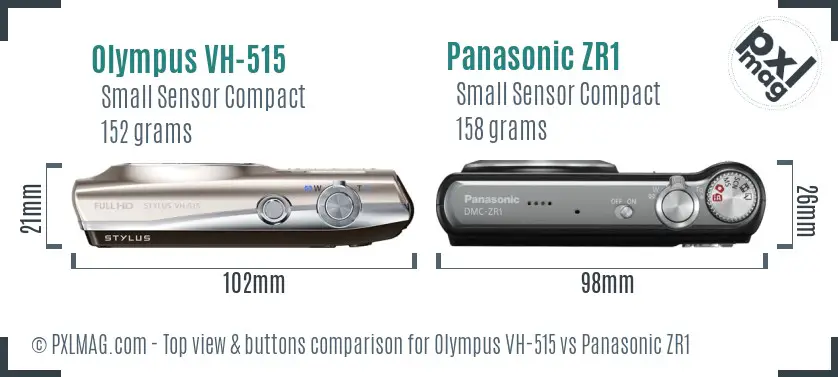 Olympus VH-515 vs Panasonic ZR1 top view buttons comparison