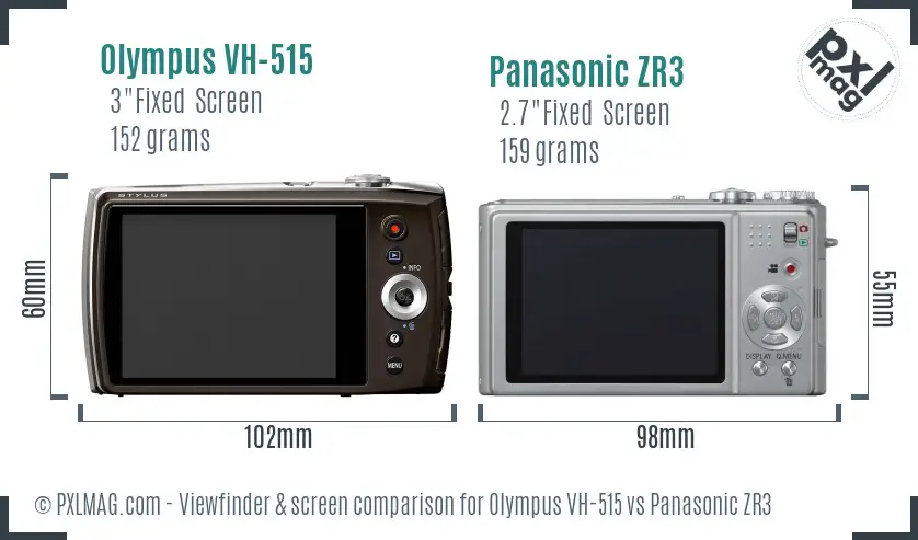 Olympus VH-515 vs Panasonic ZR3 Screen and Viewfinder comparison