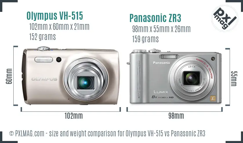 Olympus VH-515 vs Panasonic ZR3 size comparison