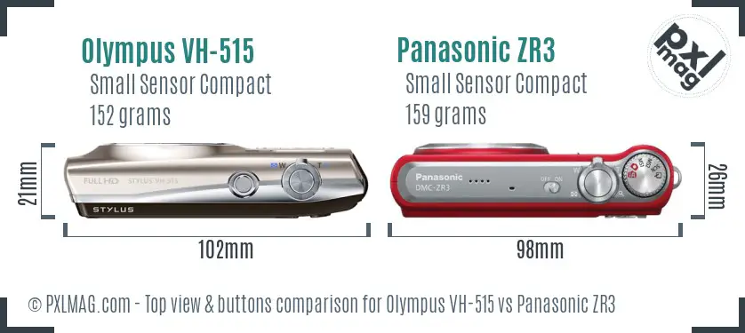 Olympus VH-515 vs Panasonic ZR3 top view buttons comparison