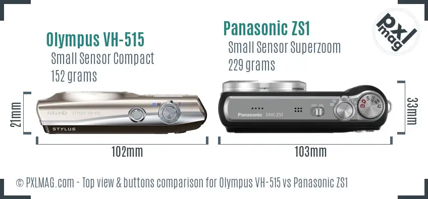 Olympus VH-515 vs Panasonic ZS1 top view buttons comparison