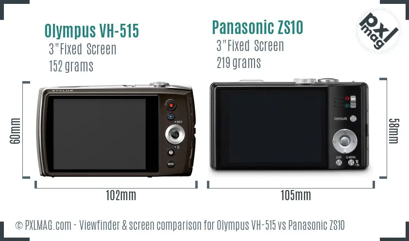Olympus VH-515 vs Panasonic ZS10 Screen and Viewfinder comparison