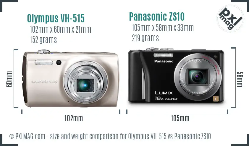 Olympus VH-515 vs Panasonic ZS10 size comparison