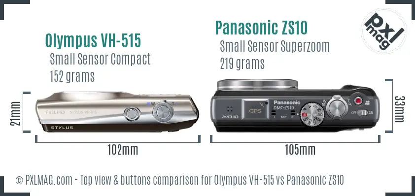 Olympus VH-515 vs Panasonic ZS10 top view buttons comparison