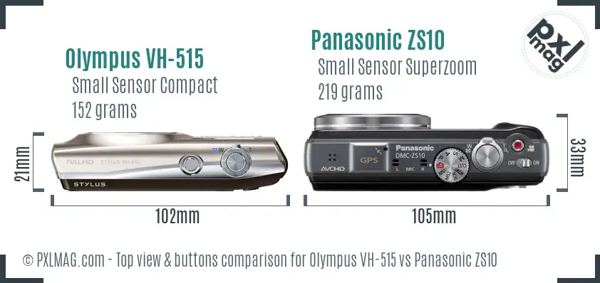 Olympus VH-515 vs Panasonic ZS10 top view buttons comparison Olympus VH-515 vs Panasonic ZS10 top view buttons comparison