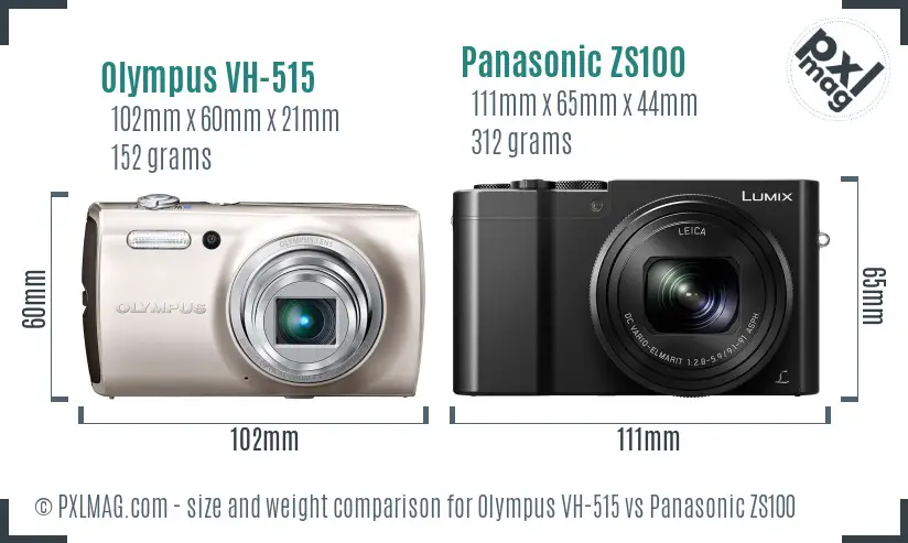 Olympus VH-515 vs Panasonic ZS100 size comparison