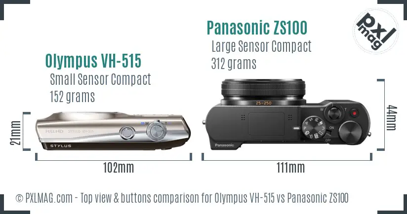 Olympus VH-515 vs Panasonic ZS100 top view buttons comparison