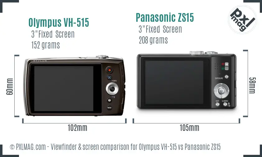 Olympus VH-515 vs Panasonic ZS15 Screen and Viewfinder comparison