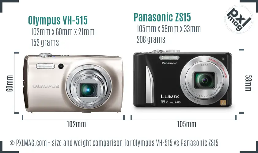 Olympus VH-515 vs Panasonic ZS15 size comparison
