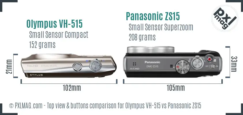Olympus VH-515 vs Panasonic ZS15 top view buttons comparison
