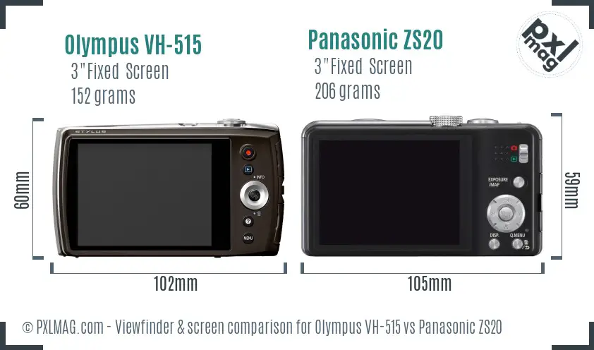 Olympus VH-515 vs Panasonic ZS20 Screen and Viewfinder comparison