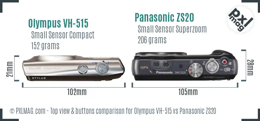 Olympus VH-515 vs Panasonic ZS20 top view buttons comparison
