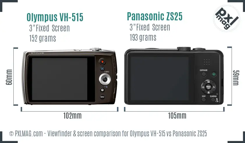 Olympus VH-515 vs Panasonic ZS25 Screen and Viewfinder comparison