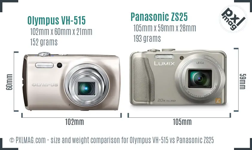 Olympus VH-515 vs Panasonic ZS25 size comparison