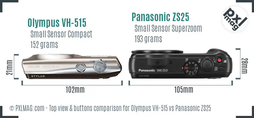 Olympus VH-515 vs Panasonic ZS25 top view buttons comparison