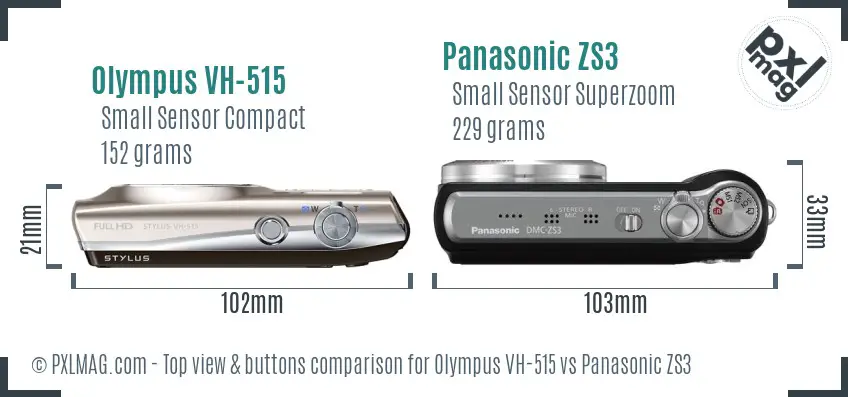 Olympus VH-515 vs Panasonic ZS3 top view buttons comparison