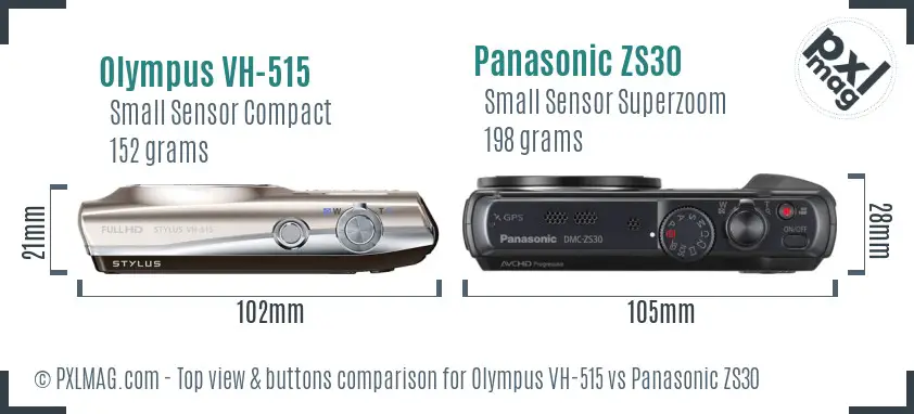 Olympus VH-515 vs Panasonic ZS30 top view buttons comparison