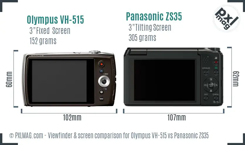 Olympus VH-515 vs Panasonic ZS35 Screen and Viewfinder comparison