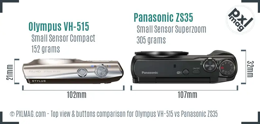 Olympus VH-515 vs Panasonic ZS35 top view buttons comparison