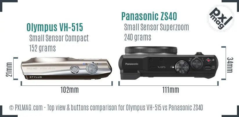 Olympus VH-515 vs Panasonic ZS40 top view buttons comparison