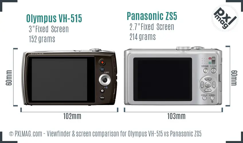 Olympus VH-515 vs Panasonic ZS5 Screen and Viewfinder comparison