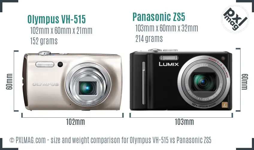 Olympus VH-515 vs Panasonic ZS5 size comparison