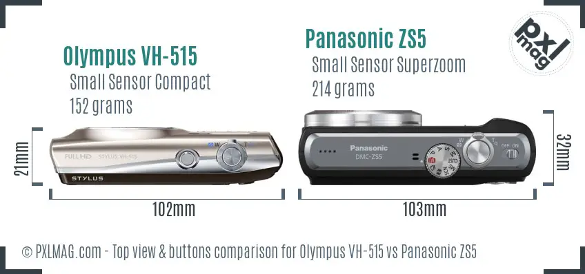 Olympus VH-515 vs Panasonic ZS5 top view buttons comparison