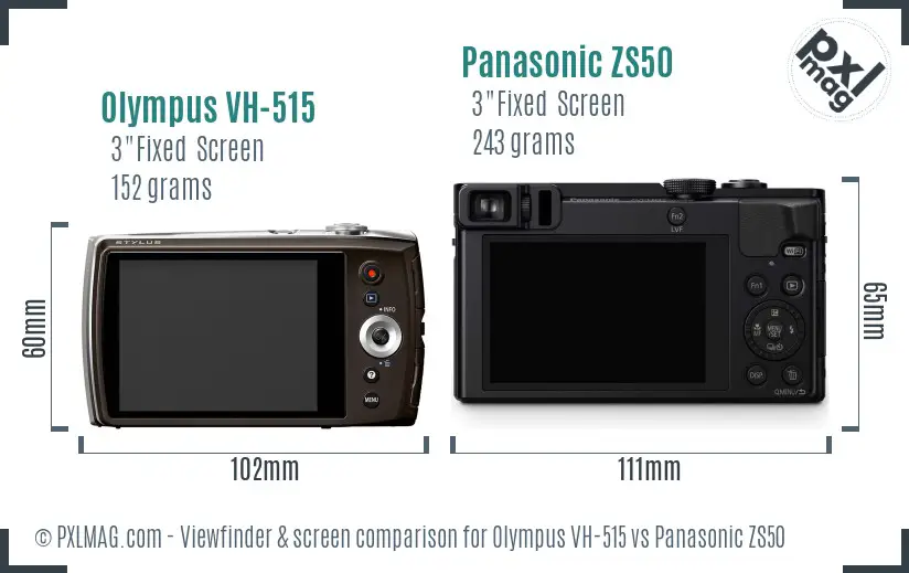 Olympus VH-515 vs Panasonic ZS50 Screen and Viewfinder comparison