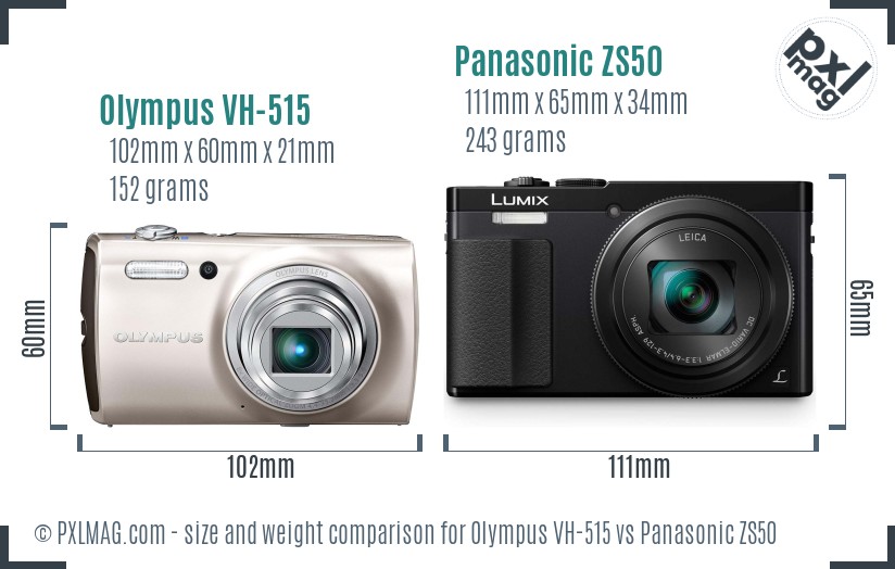Olympus VH-515 vs Panasonic ZS50 size comparison