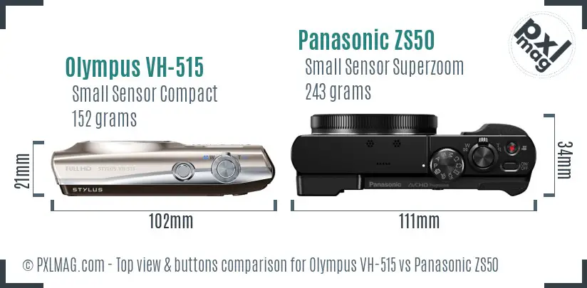 Olympus VH-515 vs Panasonic ZS50 top view buttons comparison