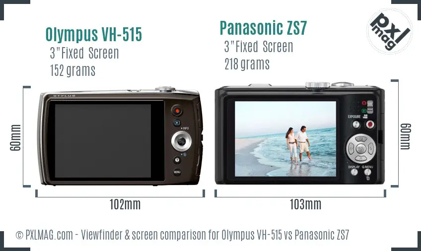 Olympus VH-515 vs Panasonic ZS7 Screen and Viewfinder comparison