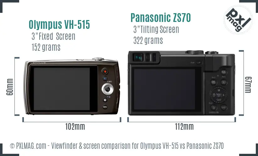 Olympus VH-515 vs Panasonic ZS70 Screen and Viewfinder comparison