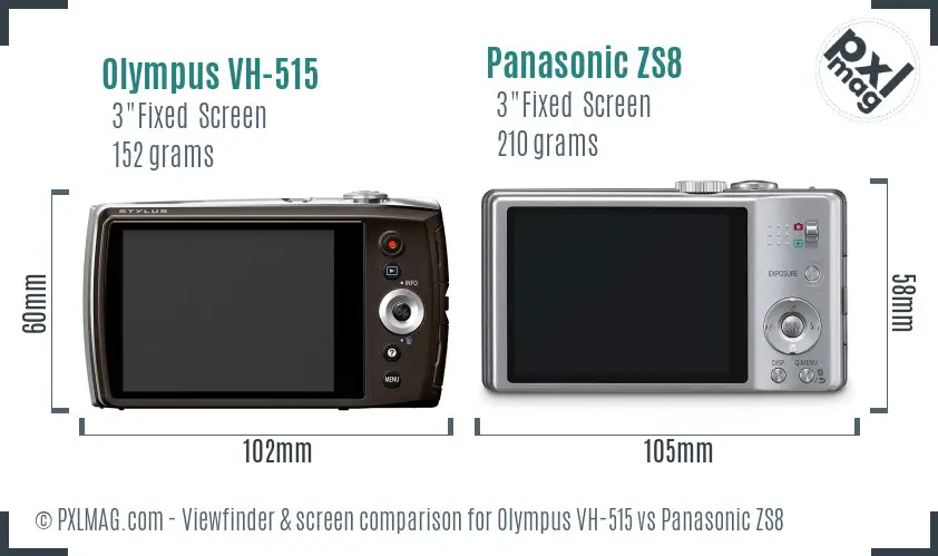 Olympus VH-515 vs Panasonic ZS8 Screen and Viewfinder comparison