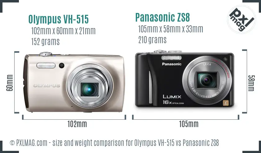 Olympus VH-515 vs Panasonic ZS8 size comparison