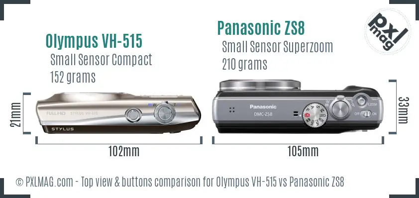 Olympus VH-515 vs Panasonic ZS8 top view buttons comparison