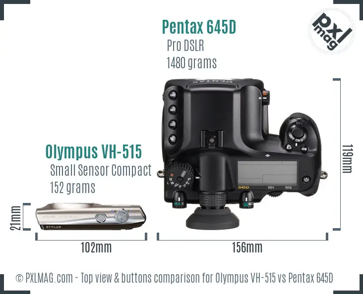 Olympus VH-515 vs Pentax 645D top view buttons comparison