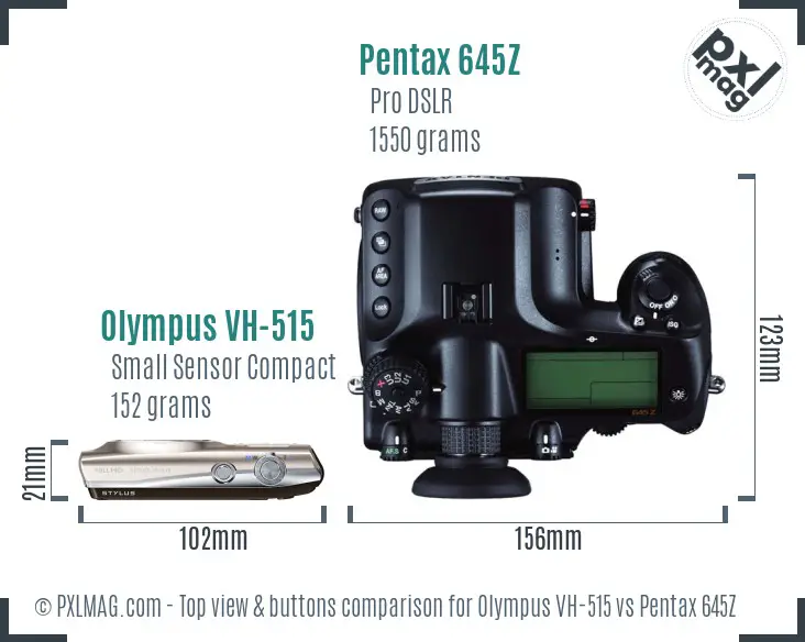 Olympus VH-515 vs Pentax 645Z top view buttons comparison