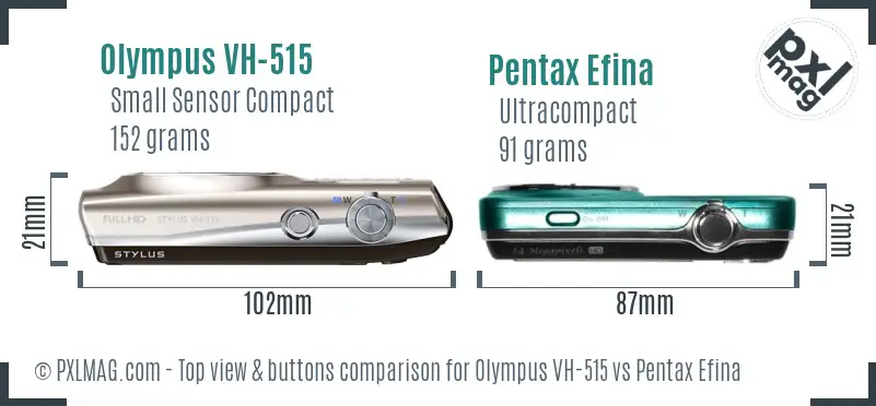 Olympus VH-515 vs Pentax Efina top view buttons comparison