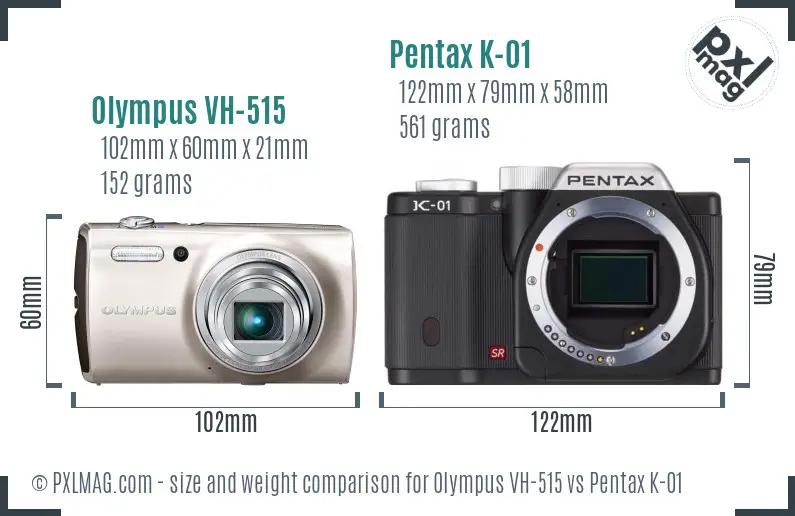 Olympus VH-515 vs Pentax K-01 size comparison